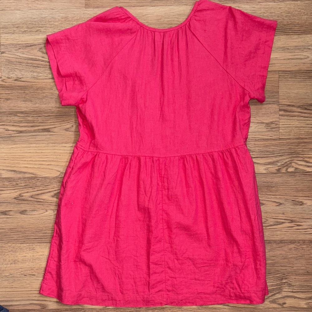 Women's Pink babydoll v neck dress with pockets - Picture 5 of 9